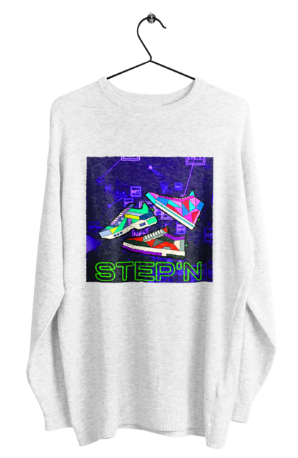 Світшот чоловічий з принтом "Step`n". Віртуальні кросівки, крипта, криптовалюти, нфт, нфт кросівки, солана, степен. 2070702