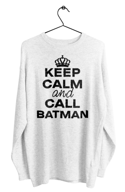 Men`s sweatshirt with prints Keep Calm and Call Batman black. Batman, cool, memes, popular, stay calm, with inscriptions. 2070702