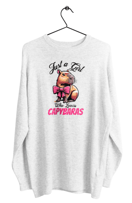 Men's sweatshirt with prints Capybara. Animal, bow, capybara, pink, rodent. 2070702