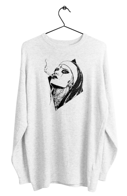 Men`s sweatshirt with prints Nun. Cigarettes, cool, girl, tattoo. 2070702