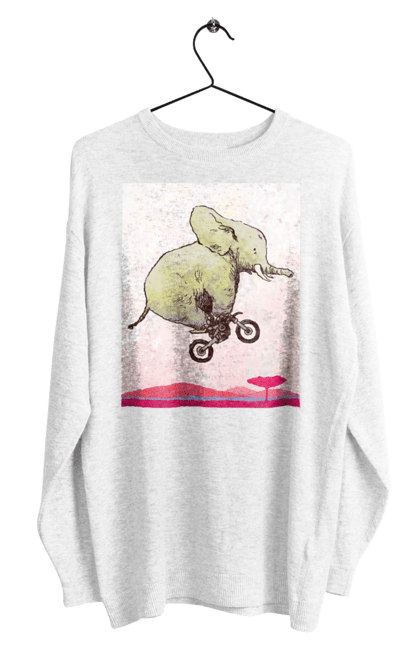 Світшот чоловічий з принтом "Слон На Мотоциклі". Мотоцикл, політ, слон. 2070702