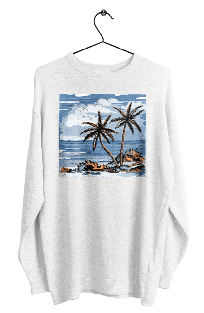 Світшот чоловічий з принтом "Пальми І Небо". Море, небо, пальми, хмари. 2070702