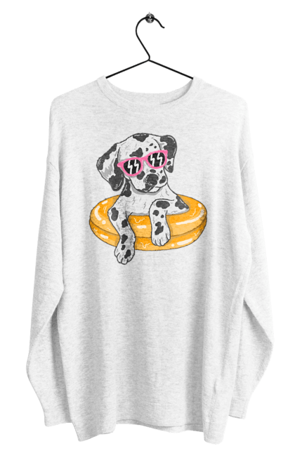 Men`s sweatshirt with prints Dalmatian Swims In A Circle. Dalmatian, dog, glasses, to swim. 2070702