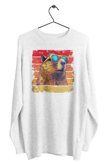 Men's sweatshirt with prints Capybara. Animal, capybara, glasses, rodent. 2070702