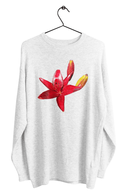 Світшот чоловічий з принтом "Червона лілія". Бутон, квітка, колір, лілія, природа, сонячний, червона квітка, червона лілія, червоний, яскравий. 2070702