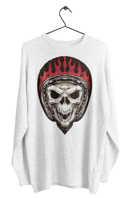 Світшот чоловічий з принтом "Череп в мотошоломі". Мото, скелет, череп, шолом. 2070702