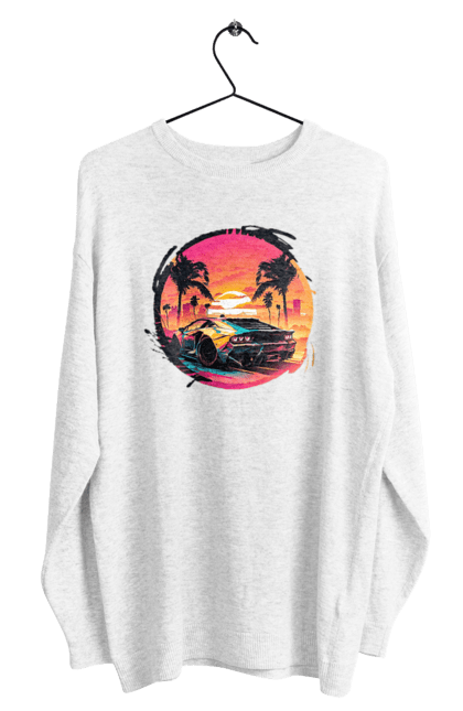 Світшот чоловічий з принтом "Ламборджині Ретровейв". Авто, автомобиль, ламба, ламборджині, машина, машини, ретровейв. 2070702