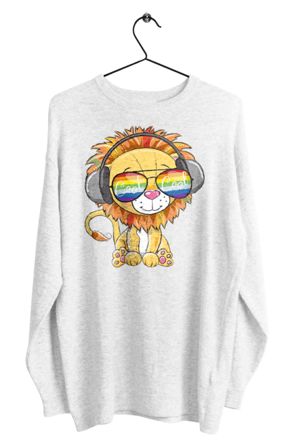 Світшот чоловічий з принтом "Левеня В Окулярах І Навушниках". Лев, левеня, навушники, окуляри. 2070702