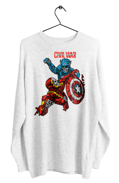 Men's sweatshirt with prints Iron Man vs Captain America. Avengers, captain america, civil war, comic, comics, film, iron man, marvel, marvel comics, tony stark. 2070702