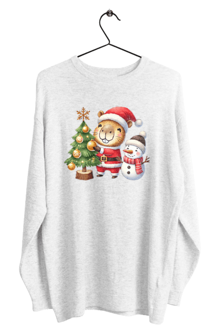 Men's sweatshirt with prints Christmas Capybara with a Tree. Animal, capybara, christmas, christmas capybara, christmas tree, gift, holiday, new year, new year`s gift, santa. 2070702