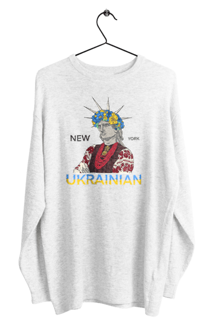 Світшот чоловічий з принтом "UA & NY". Вишиванка, вінок, нью йорк, статуя свободи, україна. 2070702