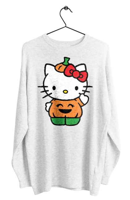 Світшот чоловічий з принтом "Хелло Кітті Хелловін". Halloween, hello kitty, бренд, гарбуз, кошеня, персонаж, хелло кітті, хелловін. 2070702