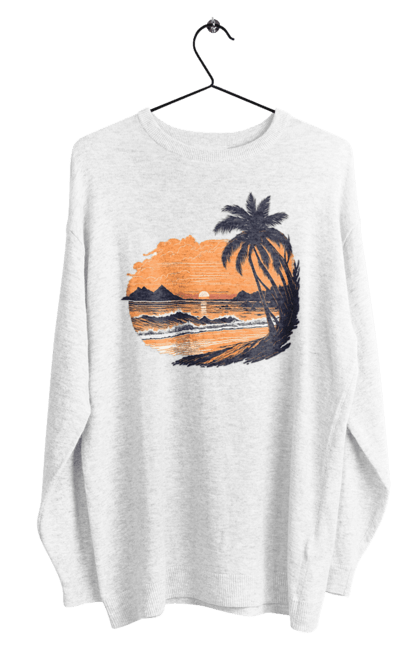 Світшот чоловічий з принтом "Безтурботний пляж на заході сонця". Захід сонця, пляж, розслаблення. CustomPrint.market