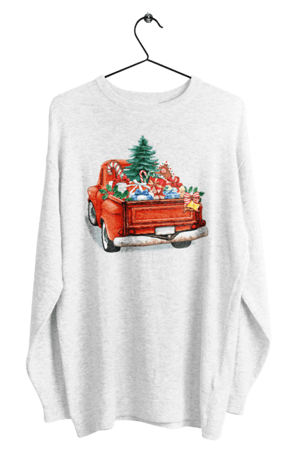 Світшот чоловічий з принтом "Авто з подарунками". Автомобіль, новий рік, подарунки, різдво, санта, ялинка. 2070702