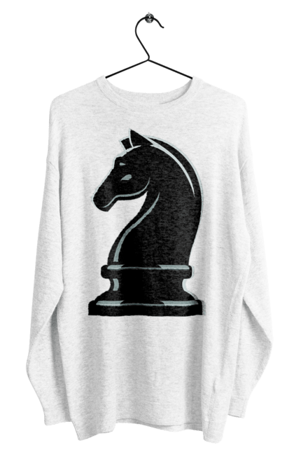Світшот чоловічий з принтом "Шаховий Кінь". Кінь, настільна гра, шахи. CustomPrint.market
