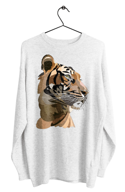 Світшот чоловічий з принтом "Профіль тигра". Велика кішка, великий кіт, дика природа, дикий, звір, погляд, портрет, природа, профіль, стилізація, тварина, тигр, хижак. ART принт на футболках