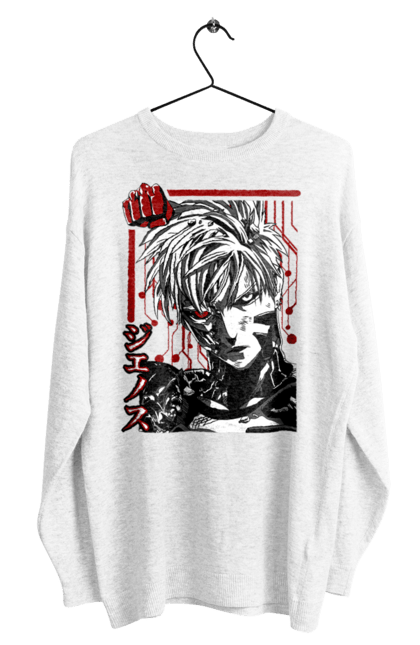 Men's sweatshirt with prints One Punch Man Genos. Anime, comedy, cyborg, demon, demon cyborg, genos, manga, one punch man, parody, superheroes. 2070702