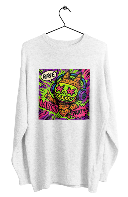 Світшот чоловічий з принтом "Лабубу". Вечірка, вуличне мистецтво, графіті, зоряніочі, коміксстиль, лабубу, навушники, неон, попарт, рейв. 2070702