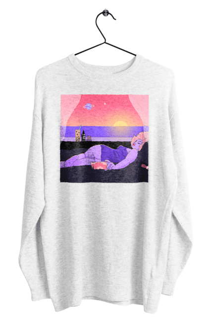 Світшот чоловічий з принтом "Фіолетова Дівчина На Відпочинку". Дівчина, захід, телефон. 2070702