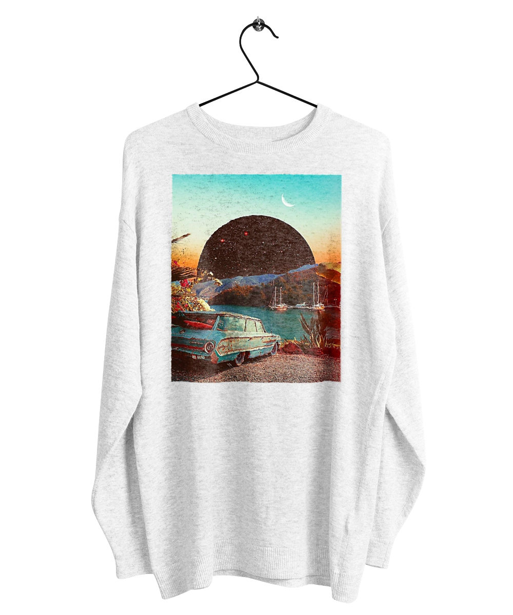 Painting, car by the river