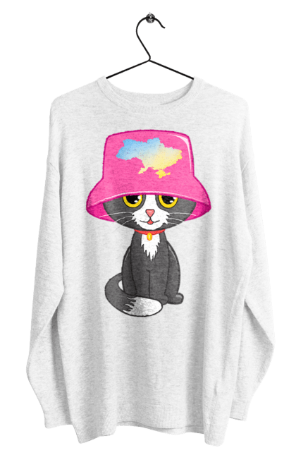 Світшот чоловічий з принтом "Котик з картою україни". Євробачення, калош, кіт, котик, музика, панама калоша, символ україни, україна. 2070702