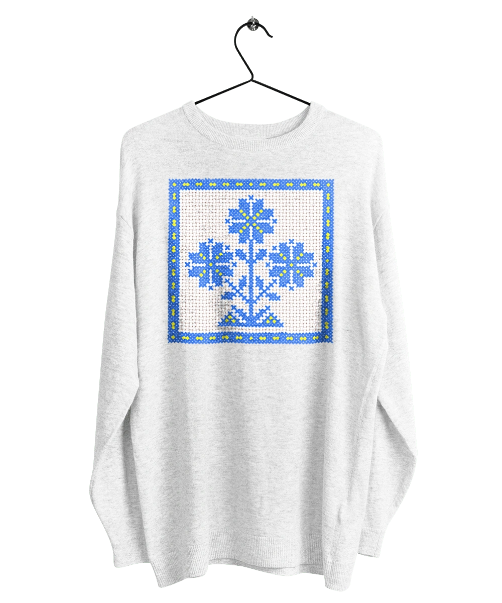 Yellow blue embroidery flowers