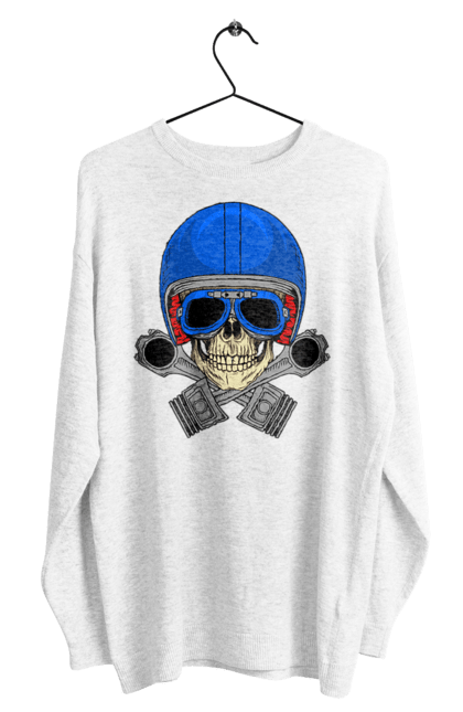 Світшот чоловічий з принтом "череп мотолюбитель". Байкер, окуляри, череп, шолом. 2070702