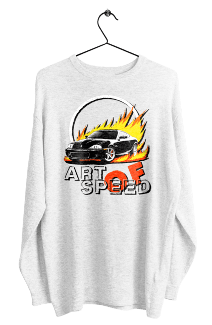 Світшот чоловічий з принтом "Автомобіль у вогні". Авто, автомобіль у вогні, гонка, дрейф, спорт, спортивна машина, швидкість. 2070702