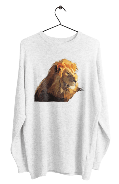 Світшот чоловічий з принтом "Стилізований Лев". Великий кіт, голова, дика природа, звір, знак зодіаку, знаки зодіаку, зодіак, лев, морда, природа, стилізований, стиль, тварина, хижак, хижий. ART принт на футболках