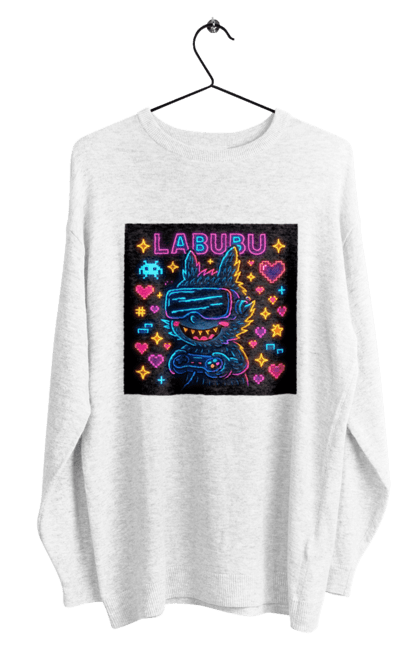 Світшот чоловічий з принтом "Лабубу". Vrочки, геймеркультура, геймпад, іконкиаркади, кіберарт, лабубу, неонгеймінг, піксельарт, ретроаркада, світиться. 2070702