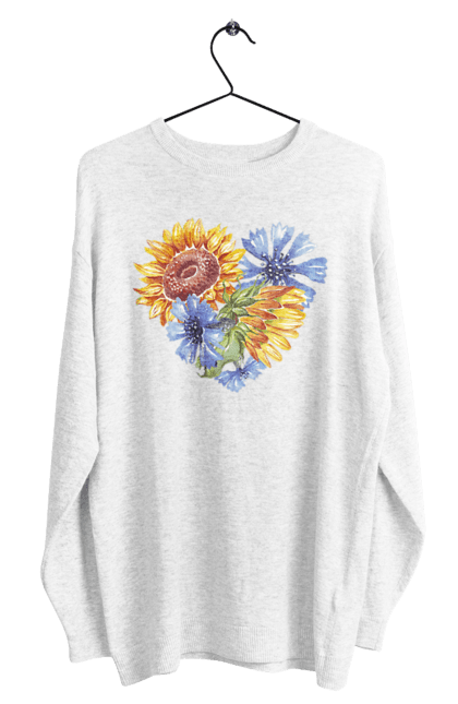 Світшот чоловічий з принтом "Серце соняшники та фіалки". Квіти, люблю україну, любов, серце, соняшник, україна, фіалки. 2070702