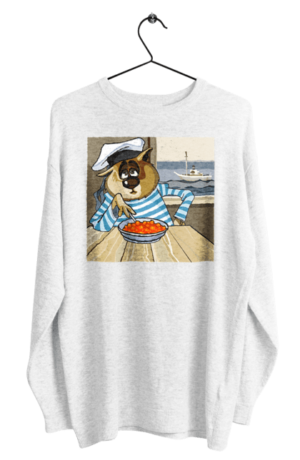 Свитшот мужской с принтом Кот Моряк, На Корабле Ест Красную Икру. Икра, корабль, кот, моряк. 2070702