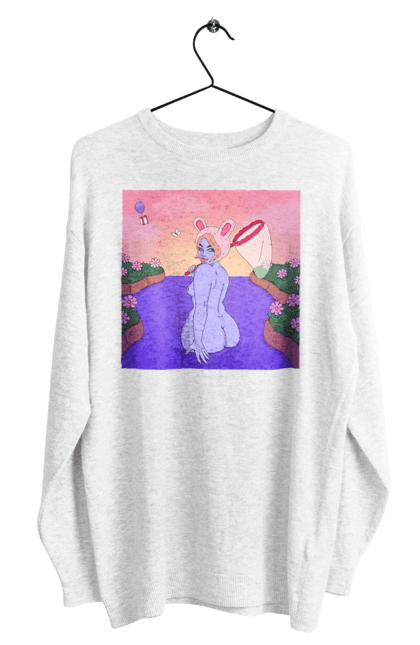 Світшот чоловічий з принтом "Фіолетова Дівчина На Полюванні". Гола, дівчина, сачок. 2070702