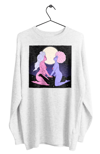 Світшот чоловічий з принтом "Дві Інопланетянки І Місяць". Дівчата, зверху, інопланетянки. 2070702