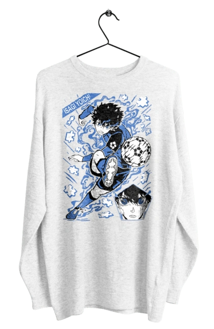 Світшот чоловічий з принтом "Синя в'язниця Йоічі Ісагі". Blue lock, yoichi isagi, аніме, блю лок, йоічі ісагі, манга, синя в`язниця, спорт, спортивне аніме. 2070702