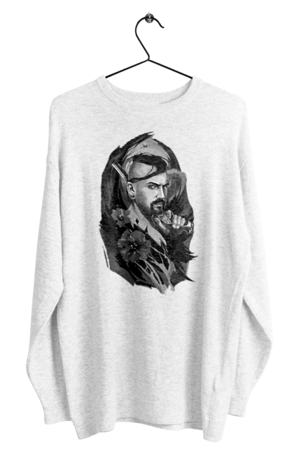 Світшот чоловічий з принтом "Козак". Вуса, квітки, козак, пістолет, справжній українець, чуб. 2070702