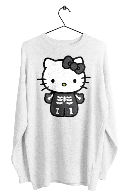 Світшот чоловічий з принтом "Хелло Кітті Хелловін". Halloween, hello kitty, zombie, бренд, зомбі, кошеня, персонаж, скелет, хелло кітті, хелловін. 2070702