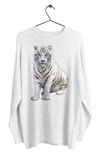 Світшот чоловічий з принтом "Тигр". Білий, тварини, тигр. CustomPrint.market