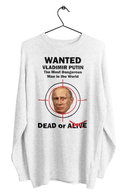 Світшот чоловічий з принтом "Розшук Гаага". Путин, розшук гаага, розшук путин, хуйло. CustomPrint.market