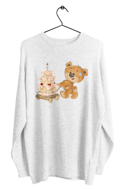Світшот чоловічий з принтом "Ведмедик з тортом". Ведмідь, день народження, медвеженок, торт. futbolka.stylus.ua