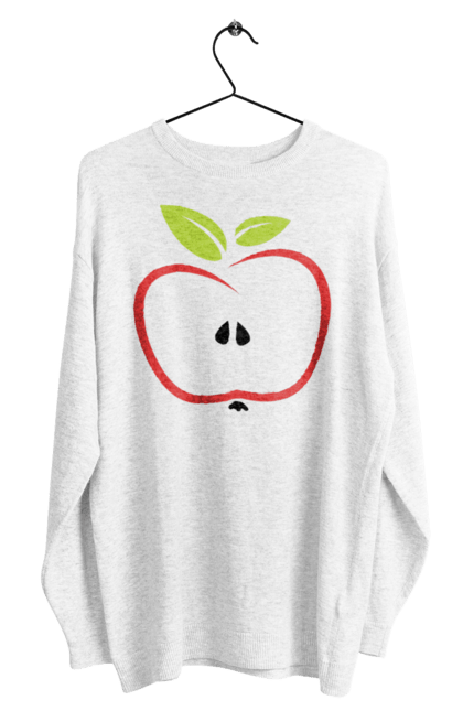 Світшот чоловічий з принтом "Яблуко". В розрізі, веган, вегетаріанець, делікатес, дієта, їжа, листя, літо, плід, половина, половинка, смачно, стигле, урожай, червоне, яблуко, яблучко. ART принт на футболках