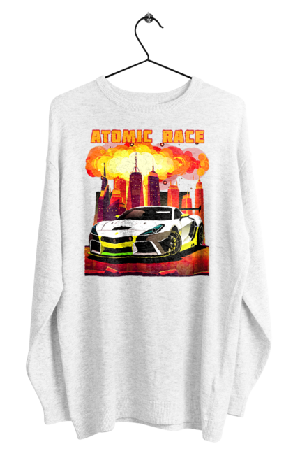 Світшот чоловічий з принтом "Атомна гонка". Авто, автомобіль, атомні перегони, гонки, гоночні машини, спортивна машина, спорткар. 2070702