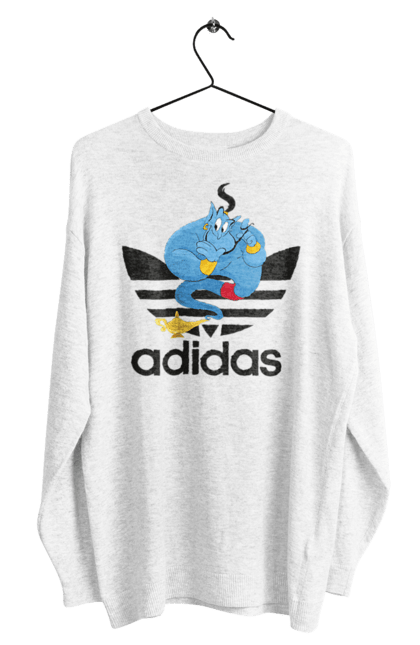 Свитшот мужской с принтом Adidas Джинни. Adidas, aladdin, genie, адидас, аладдин, джинни, мультфильм, персонаж. 2070702