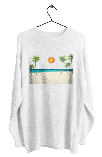 Світшот чоловічий з принтом "Гавайський Пляж". Гаваї, літо, море, пальми, пляж, сонце. CustomPrint.market