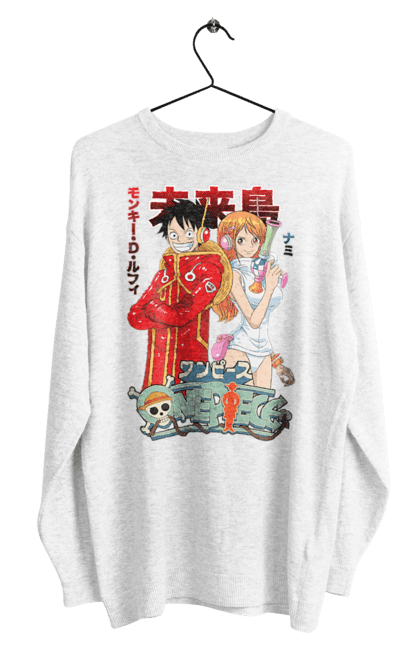 Men's sweatshirt with prints One Piece Nami and Luffy. Anime, cat burglar, manga, nami, one piece, straw hat pirates. 2070702