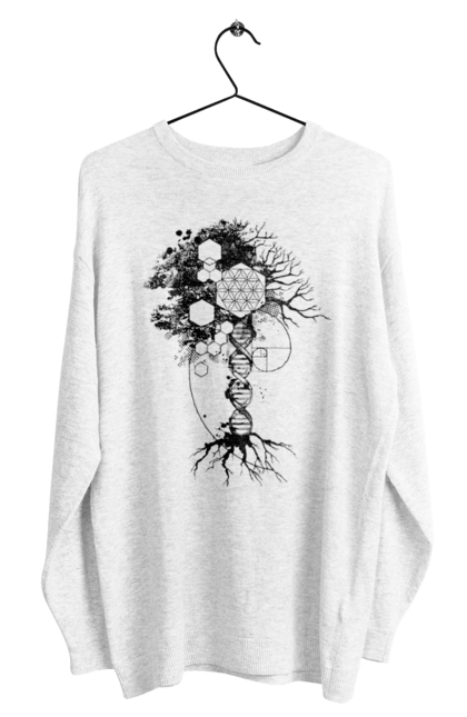 Світшот чоловічий з принтом "Древо життя". Геном людини, дерево життя, золотий перетин, квітка життя, сакральна геометрія, таємниця світобудови, таємниця числа фібоначчі, число бога, число фібоначчі. 2070702