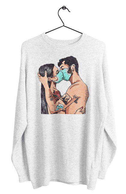 Світшот чоловічий з принтом "Коронавірусна Любов". Карантин, коронавірус, кохання, маска, поцілунок. 2070702