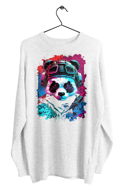 Світшот чоловічий з принтом "Панда в VR шолом". Віртуальна реальність, гік, панда, персонаж, шолом. 2070702