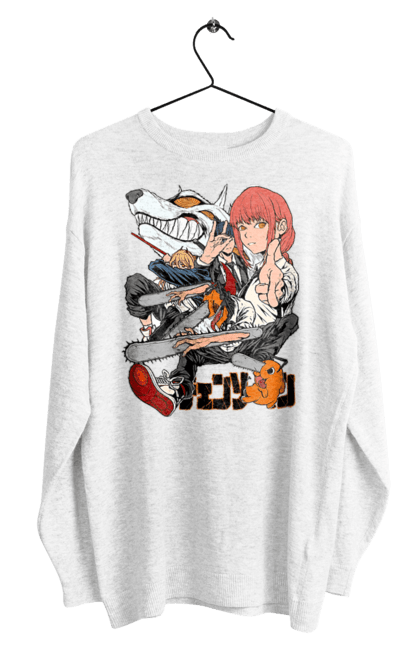 Men's sweatshirt with prints Chainsaw Man. Anime, chainsaw man, demon, denji, manga, pochita, shonen. 2070702