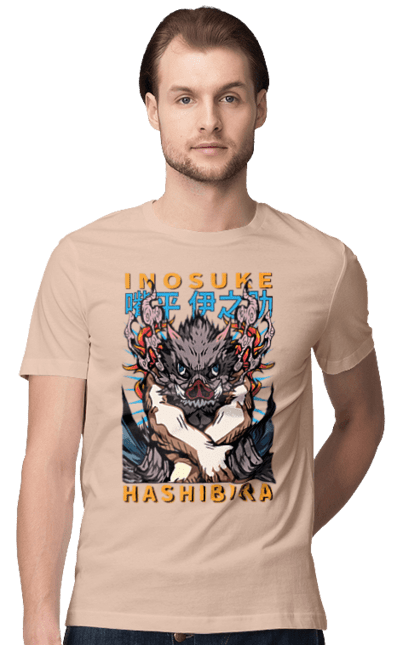 Men's t-shirt with prints Demon Slayer Inosuke. Anime, demon slayer, inosuke, inosuke hashibira, kimetsu no yaiba, manga. 2070702